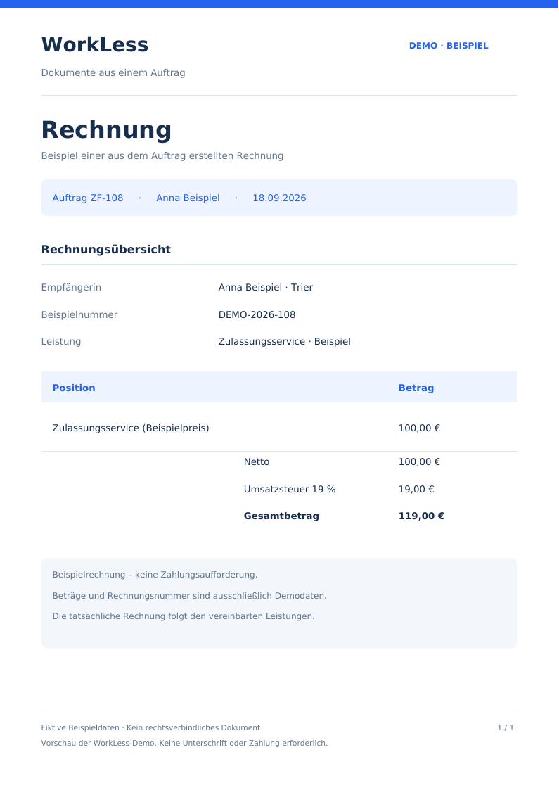 Vorschau: Rechnung mit Beispieldaten