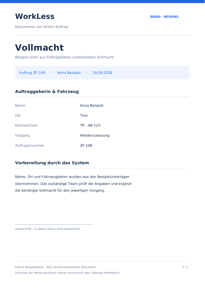 Vorschau: Vollmacht mit Beispieldaten